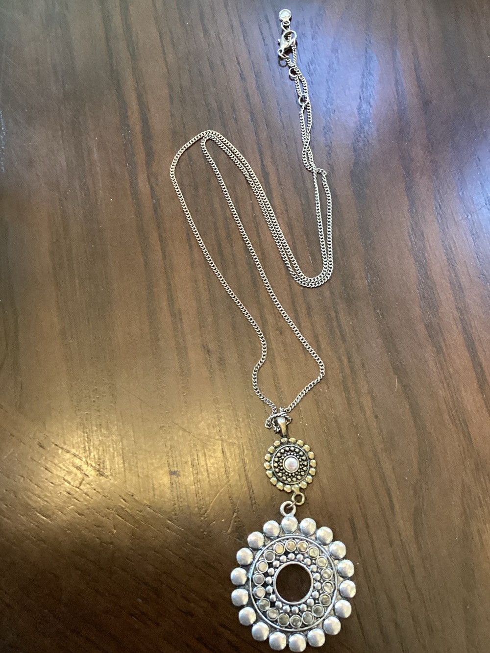 Silver Tone Boho Circle Pendant Necklace - Women Jewelry